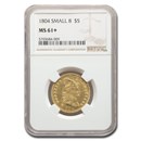 1804 $5 Capped Bust Gold Half Eagle MS-61+ NGC (Small 8) 1804 $5 Capped Bust Gold Half Eagle MS-61+ NGC (Small 8)